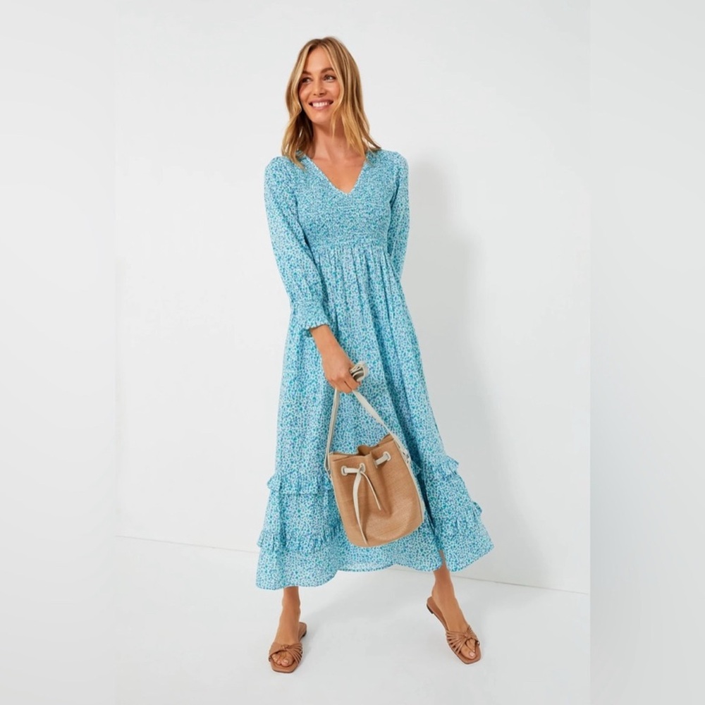 Pink City Prints Blue Isabel Maxi Dress Ocean Ditsy